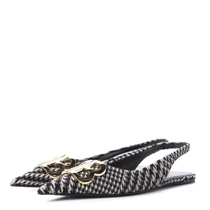 Balenciaga Tweed Prince Of Wales BB Knife Pointy Toe Slingback Flats 36 Brown 3 of 11