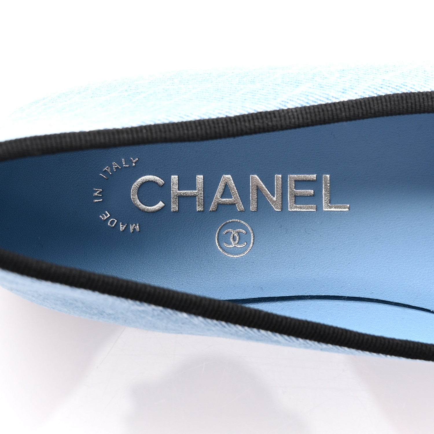 Chanel Denim Printed Quilt CC Cap Toe Ballerina Flats 36 Light Blue Dark Grey 6 of 9