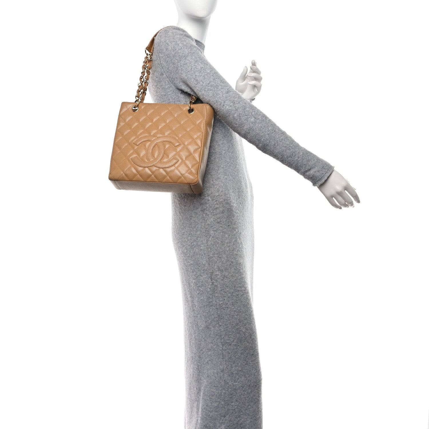 Chanel Caviar Quilted Petit Shopping Tote PST Dark Beige 2 of 16