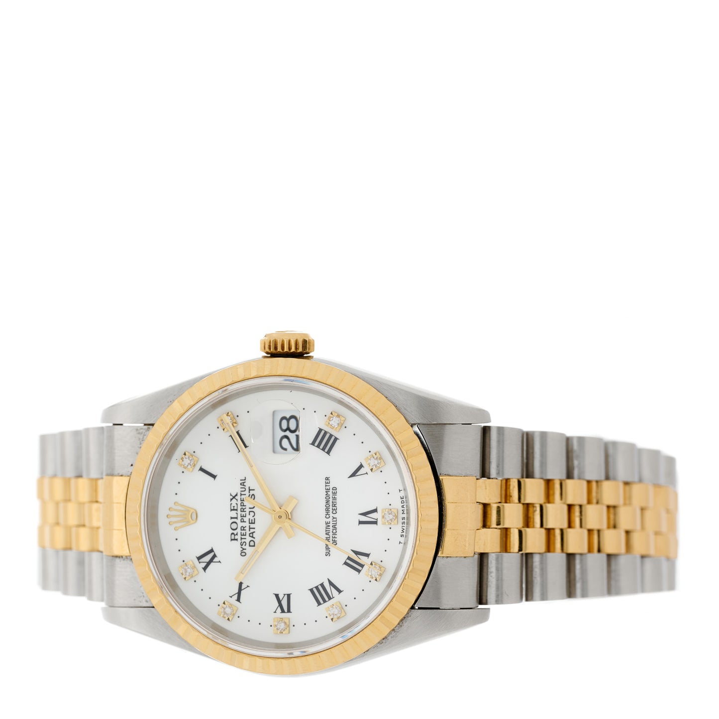 Stainless Steel 18K Yellow Gold Diamond 36mm Oyster Perpetual Datejust Watch White Roman 16233