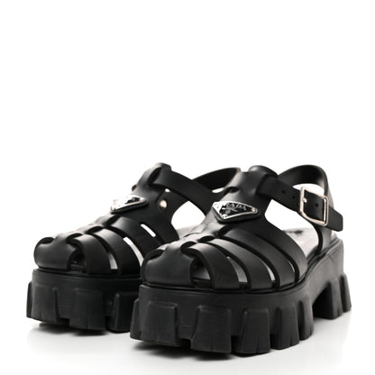Prada Foam Rubber Triangle Logo Monolith 55mm Cage Sandals 36 Black 3 of 9