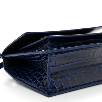 Balenciaga Shiny Calfskin Crocodile Embossed XS Sharp Top Handle Bag Navy 8 of 10