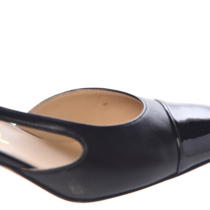 Chanel Lambskin Patent Cap Toe CC Slingback Sandals 36 Black 9 of 15