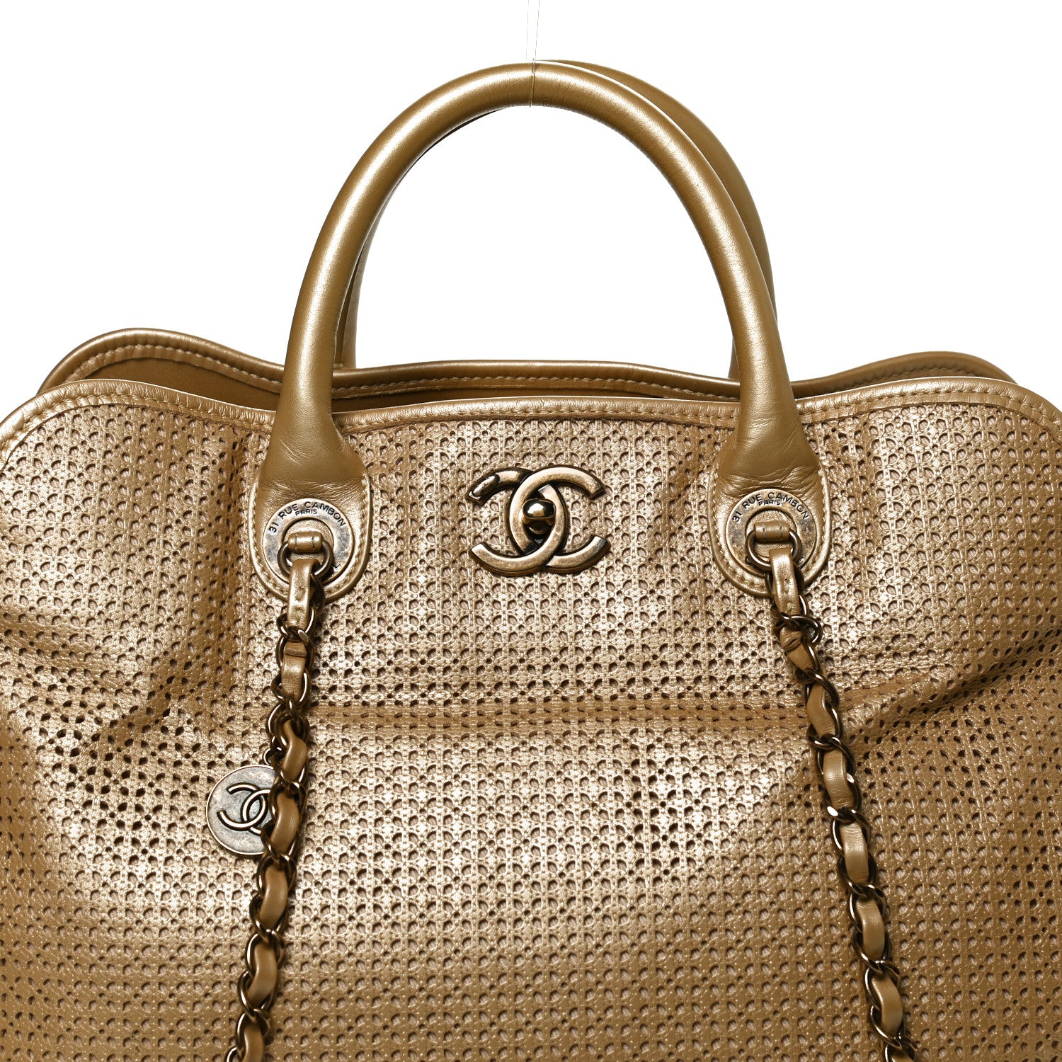 Chanel Metallic Calfskin Perforated Up In The Air Tote Gold 8 of 12