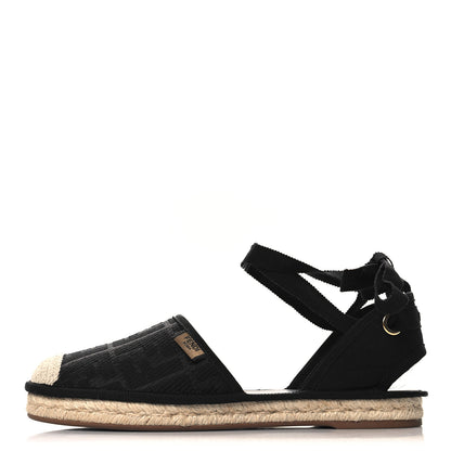 Fendi Canvas FF Embroidered Roma Ankle Wrap Flat Espadrilles 40 Black 1 of 9