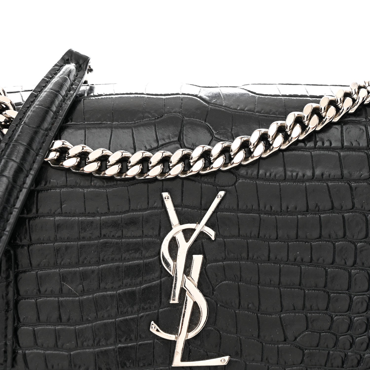 Saint Laurent Calfskin Crocodile Embossed Medium Monogram Sunset Black 9 of 11