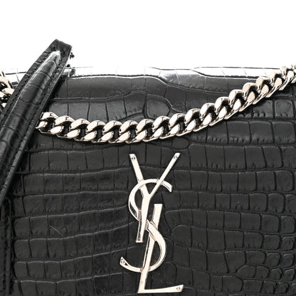 Saint Laurent Calfskin Crocodile Embossed Medium Monogram Sunset Black 9 of 11
