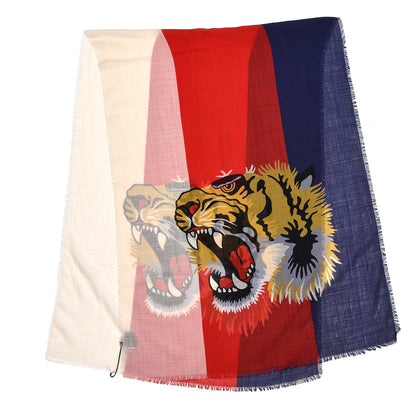Gucci Wool Sylvie Tiger Square Scarf Sapphire Ivory 1 of 5