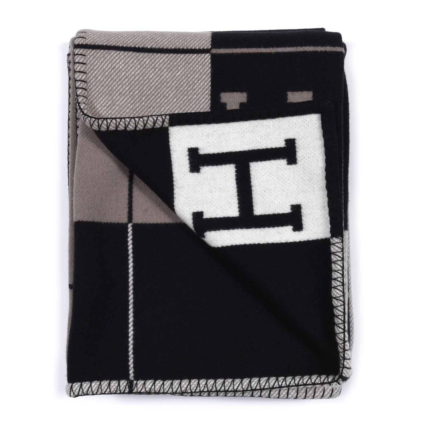 Wool Cashmere Avalon III Blanket Ecru Black