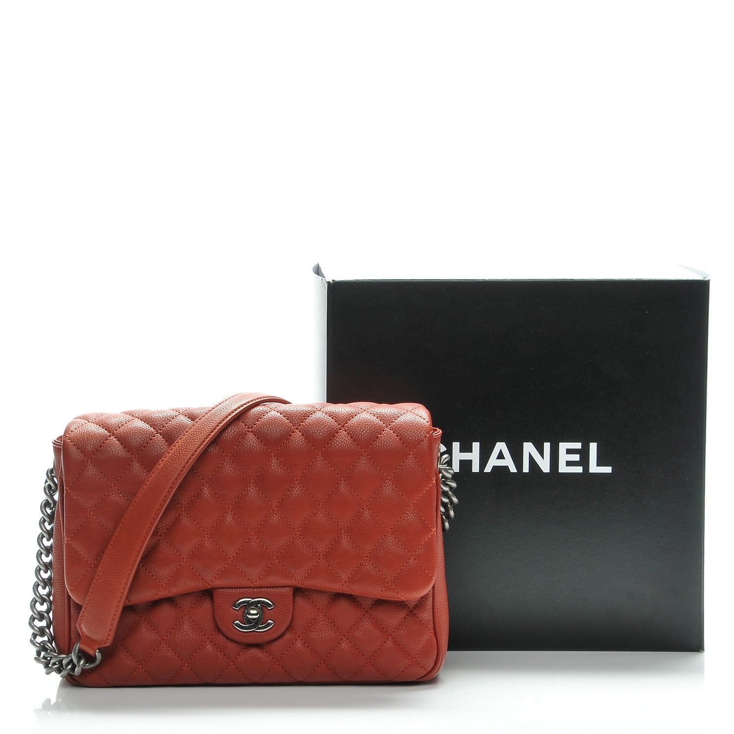 Chanel Caviar Quilted Medium Rock In Rome Single Flap Dark Orange 9 of 9