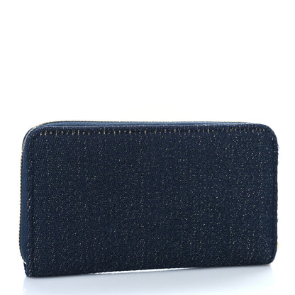 Chanel Lurex Canvas Medium Deauville Zip Around Wallet Navy Blue Gold 3 of 11