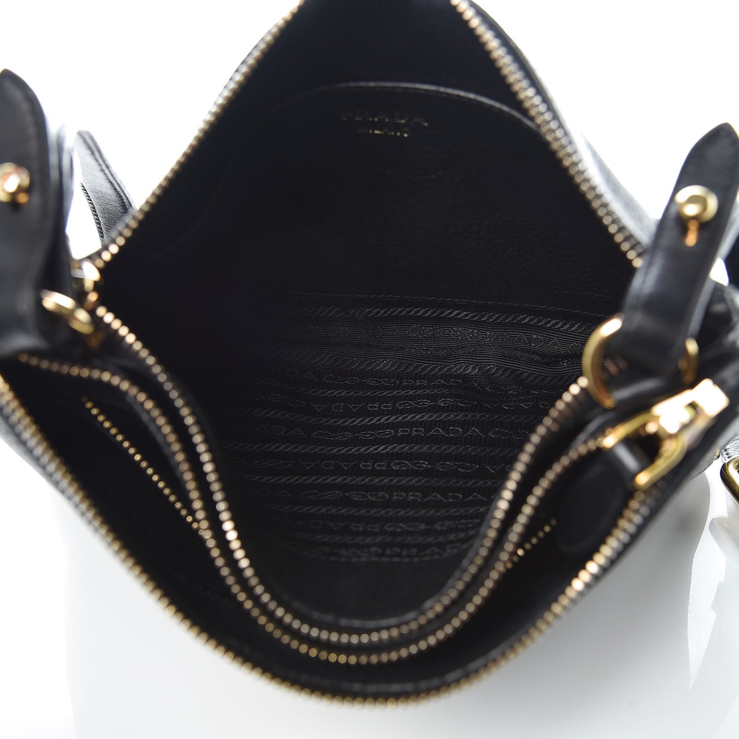 Vitello Phenix Double Zip Crossbody Bag Black