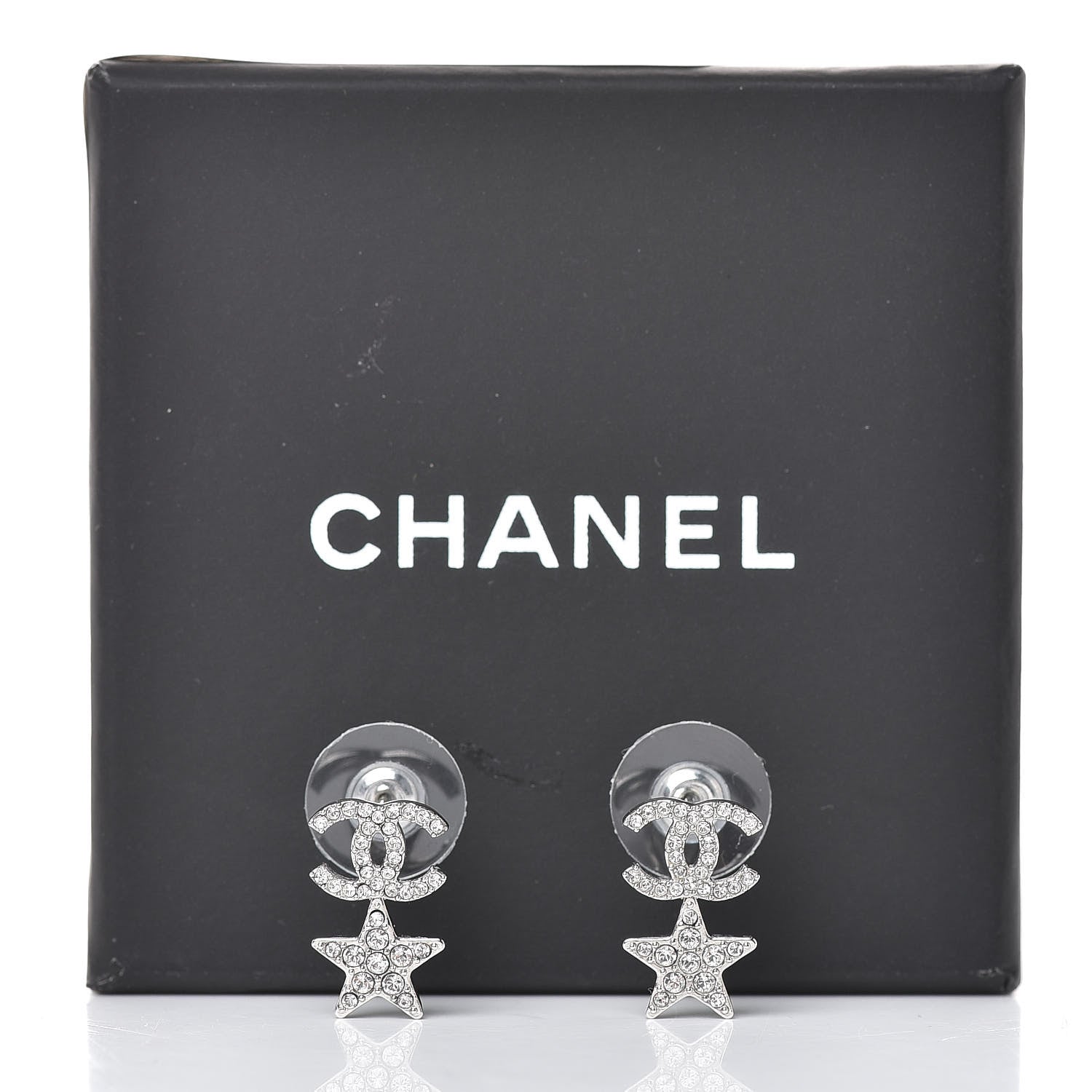 Chanel Crystal CC Star Earrings Silver 5 of 5