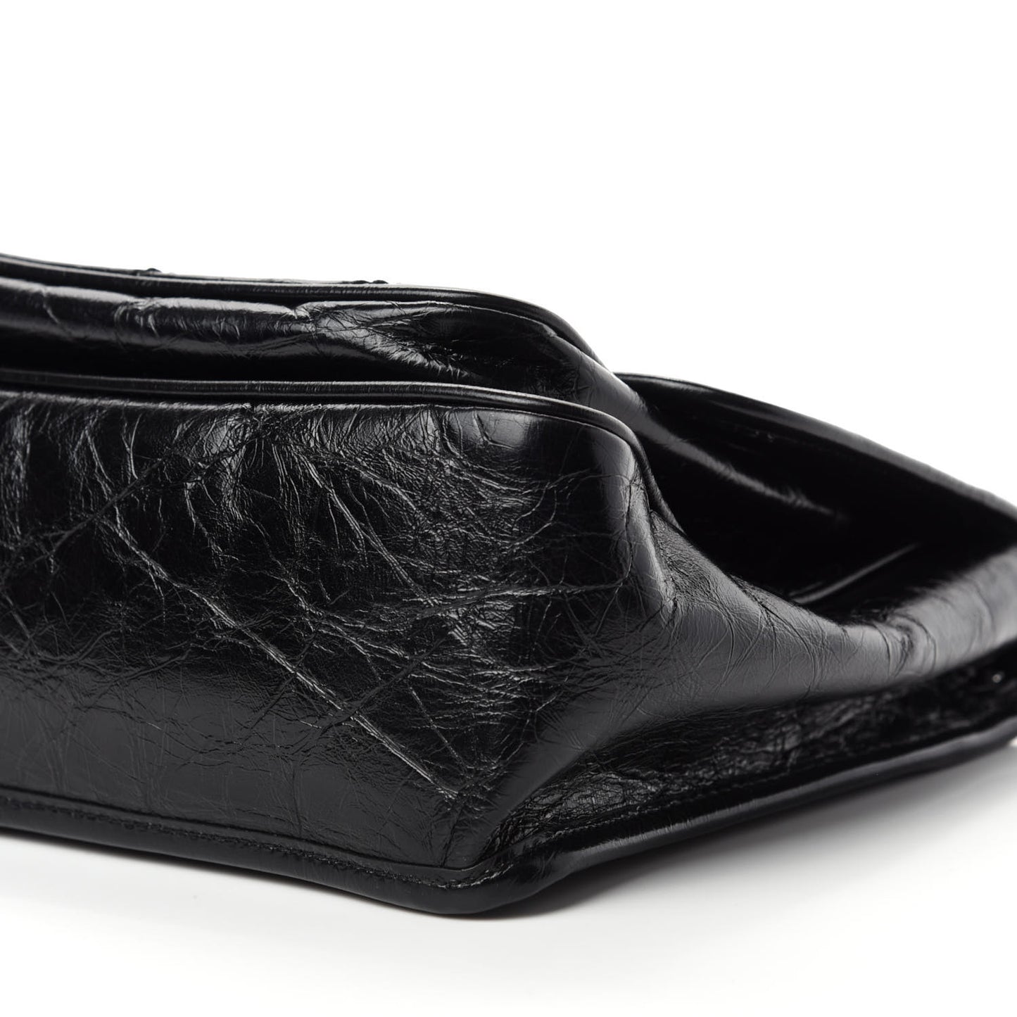 Crinkled Calfskin Matelasse Monogram Medium Niki Chain Satchel Black