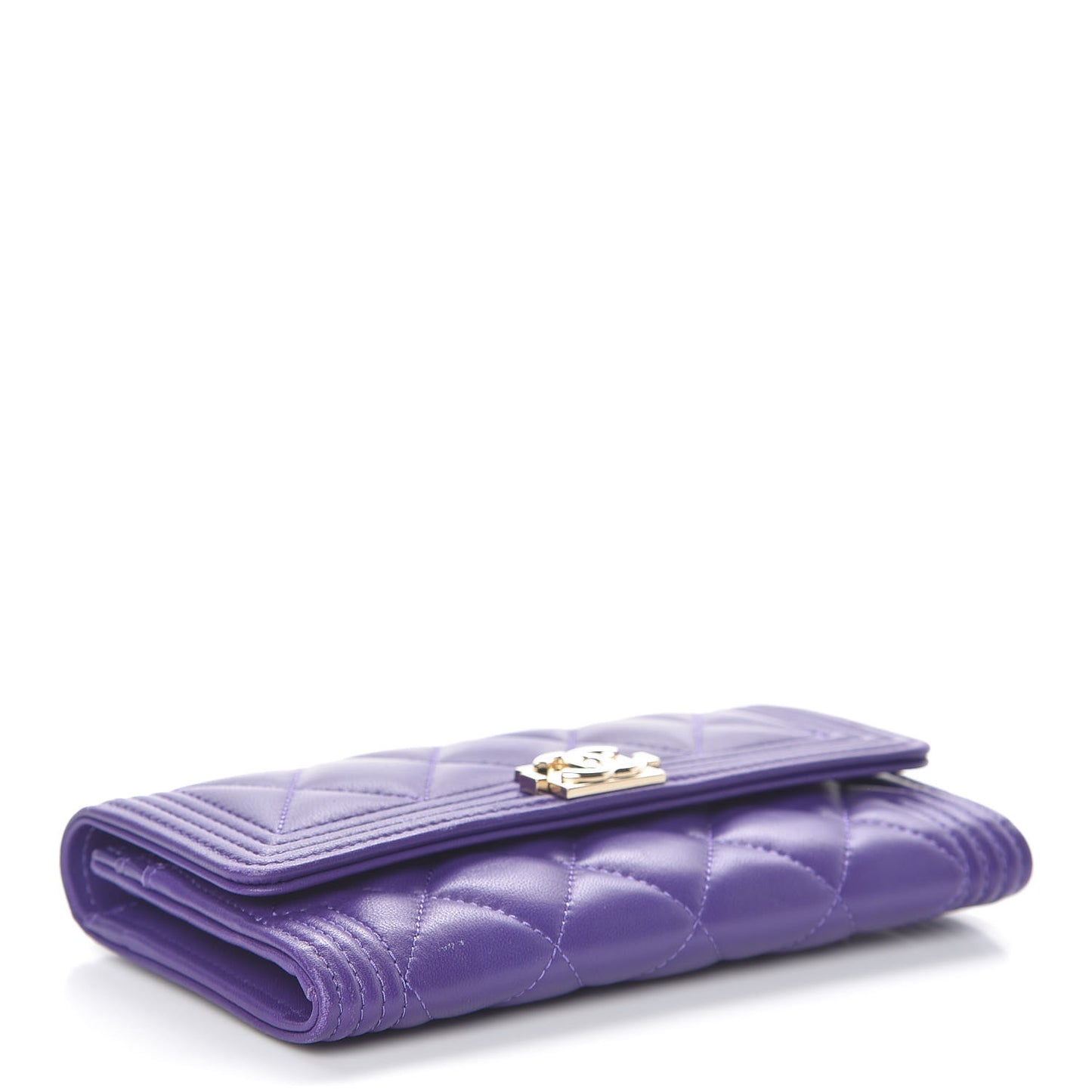 Lambskin Quilted Medium Boy Flap Wallet Purple