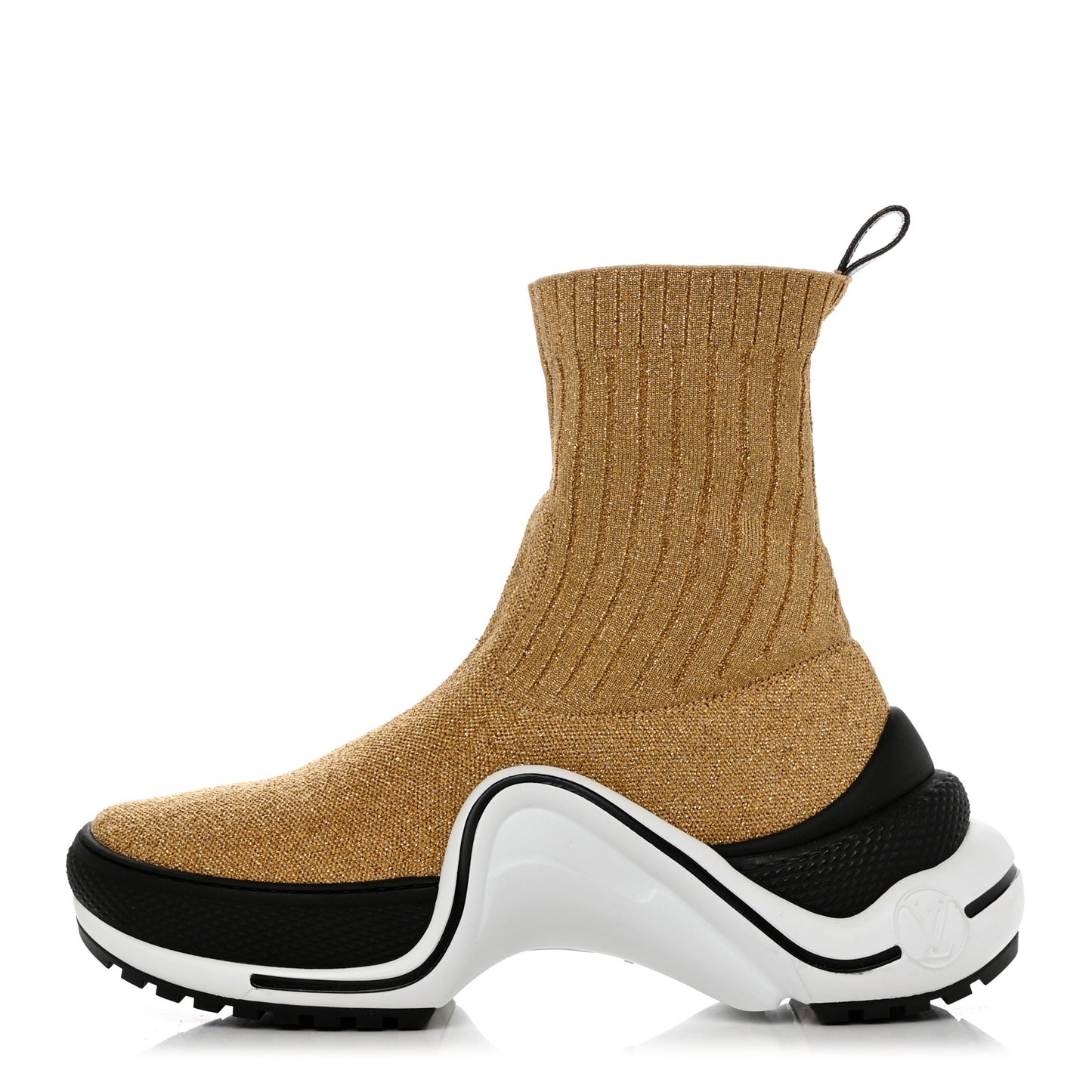 Glitter Stretch Textile Monogram LV Archlight Sneaker Boots 35.5 Gold Black