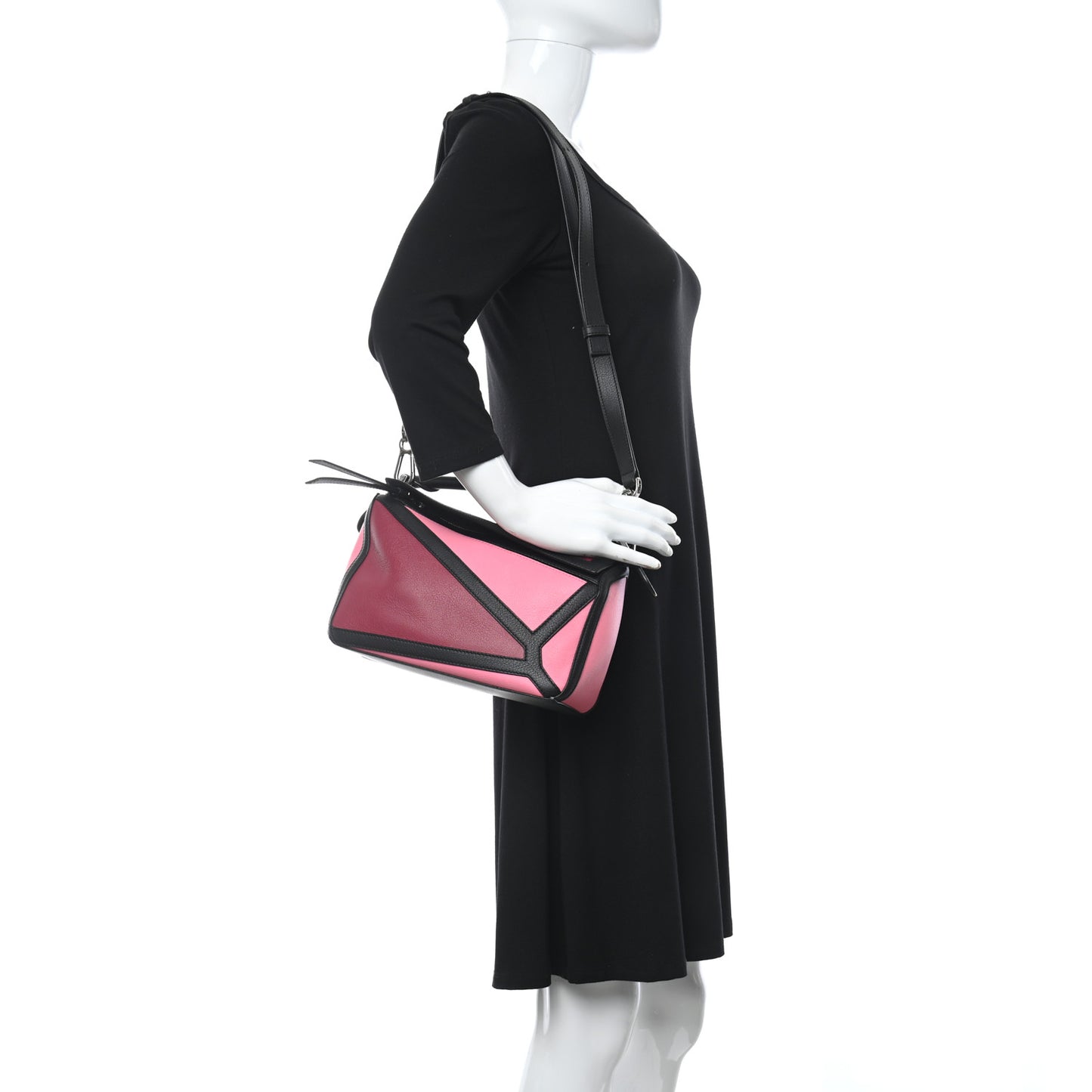 Calfskin Small Graphic Puzzle Bag Raspberry Wild Rose
