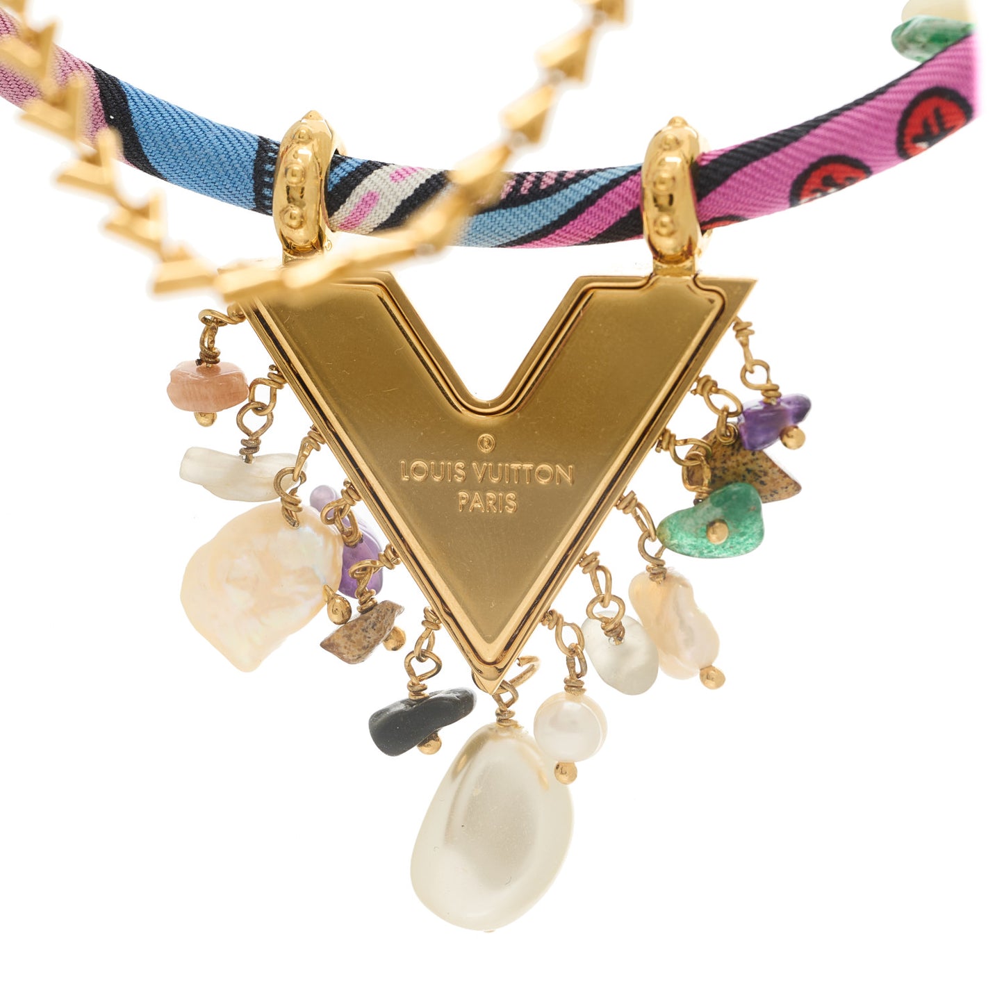 Metal Silk Essential V Charm Necklace Multicolor