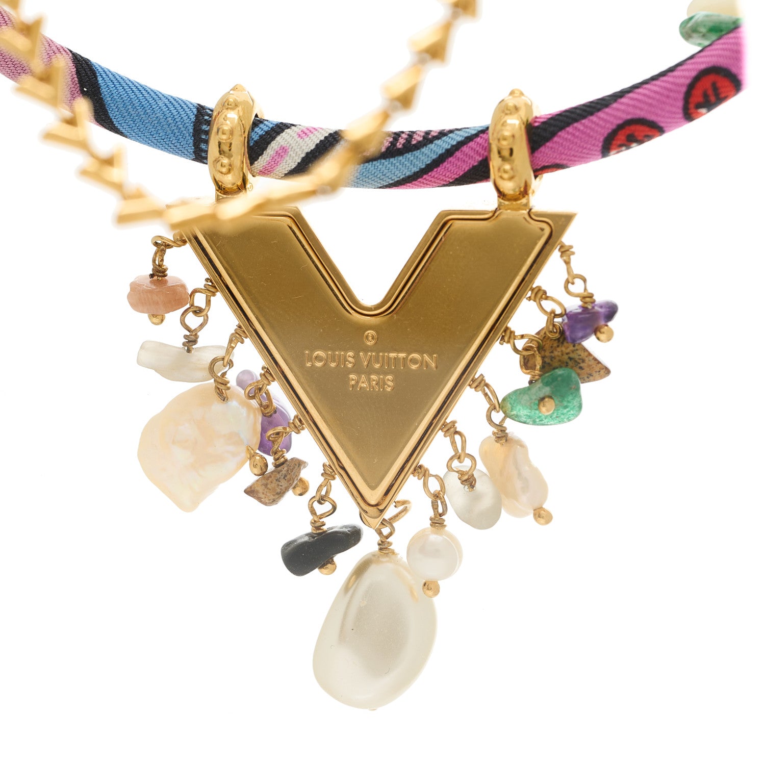 Louis Vuitton Metal Silk Essential V Charm Necklace Multicolor 4 of 5
