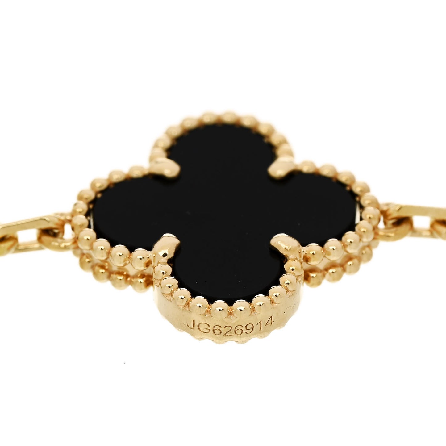 18K Yellow Gold Black Onyx 5 Motifs Vintage Alhambra Bracelet
