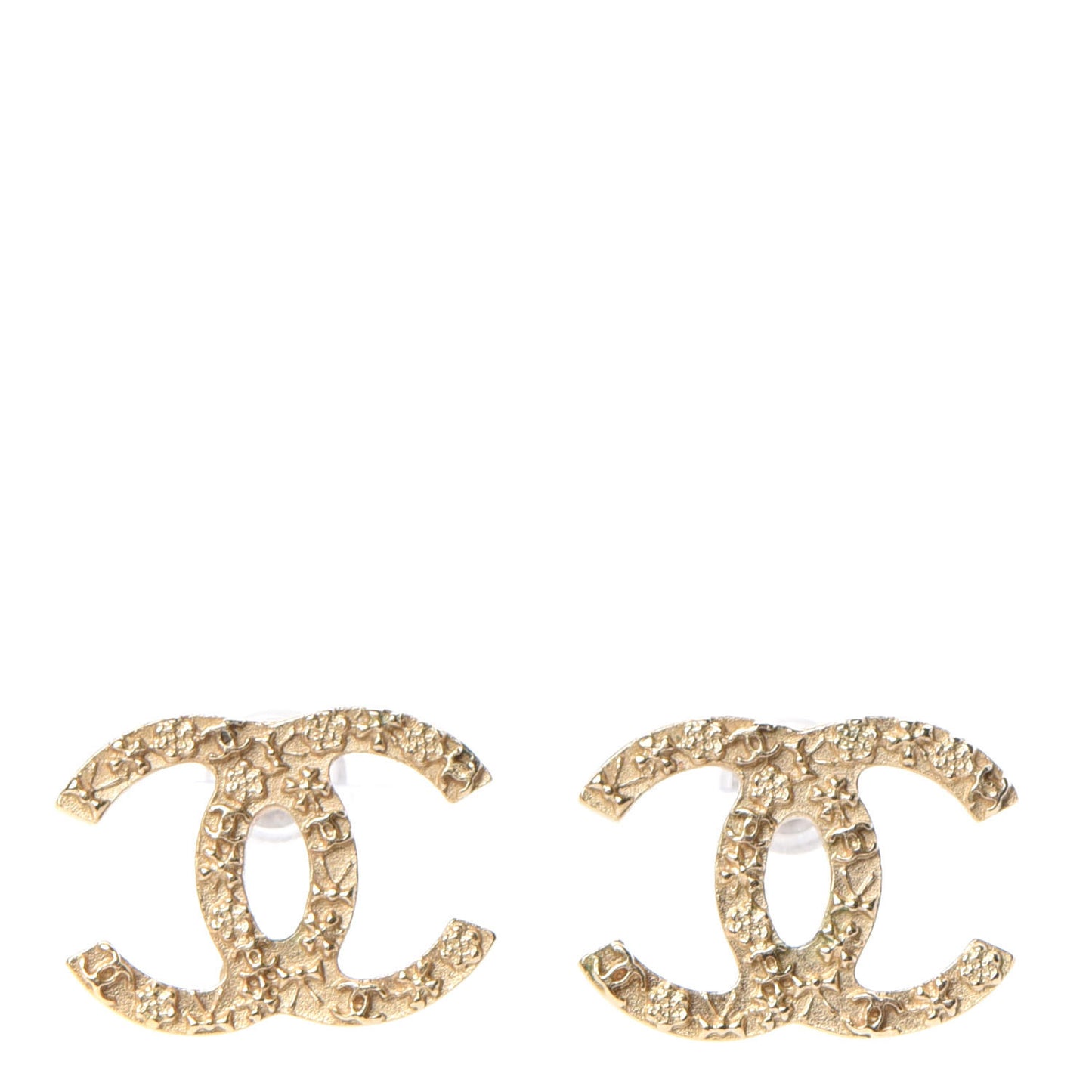 Metal Textured CC Earrings Gold