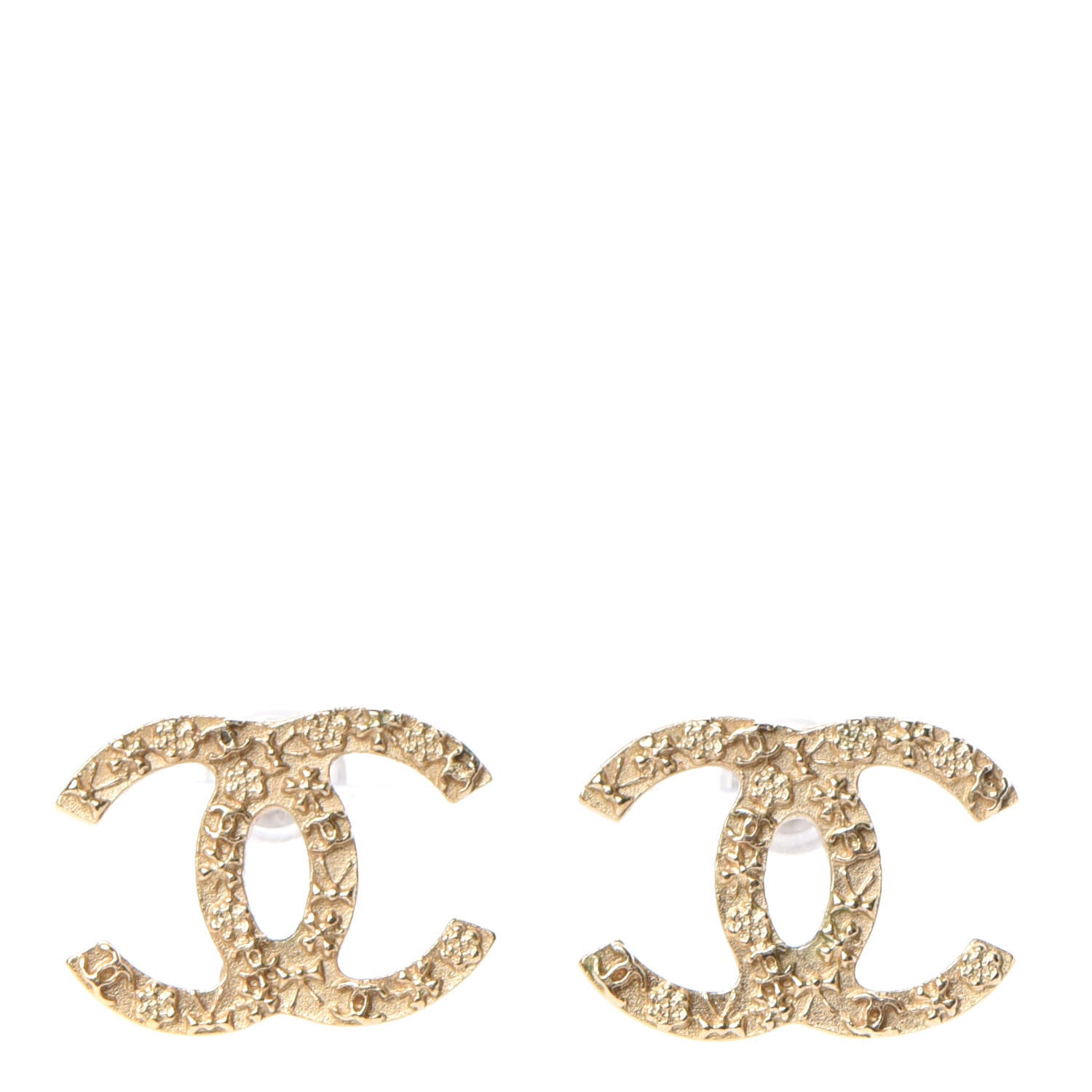 Chanel Metal Textured CC Earrings Gold 1 of 4