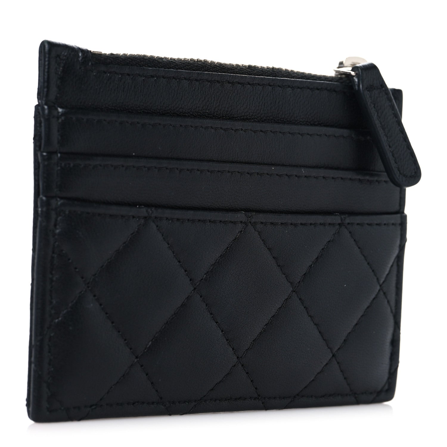 Chanel Lambskin Quilted CC Zip Card Holder Black 1773859