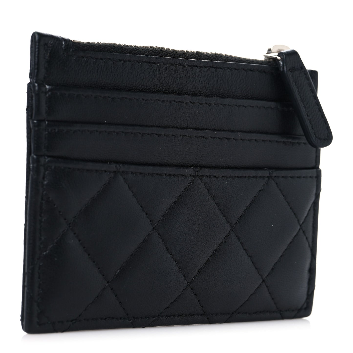 Lambskin Quilted CC Zip Card Holder Black