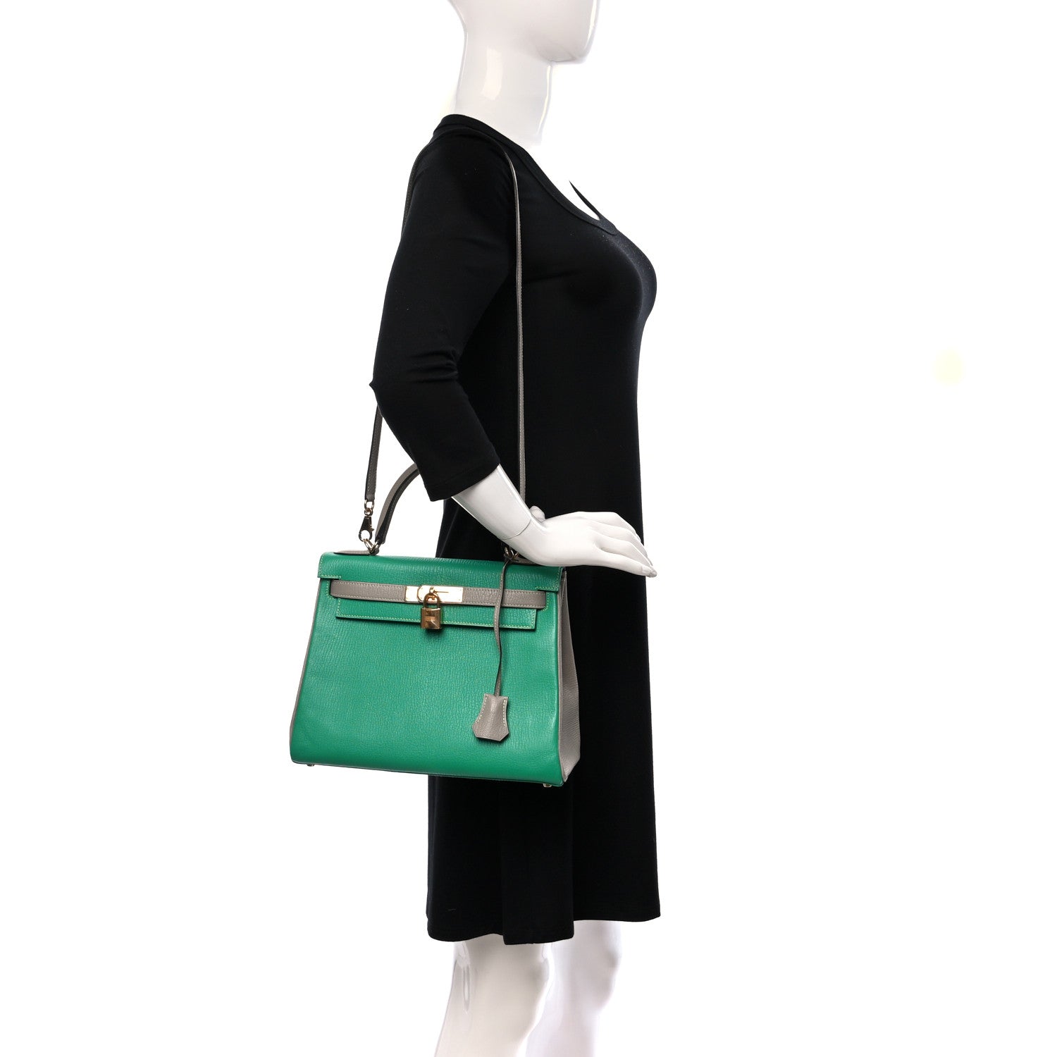 Hermes Chevre Mysore Horseshoe Kelly Retourne 28 Menthe Gris Tourterelle 2 of 12