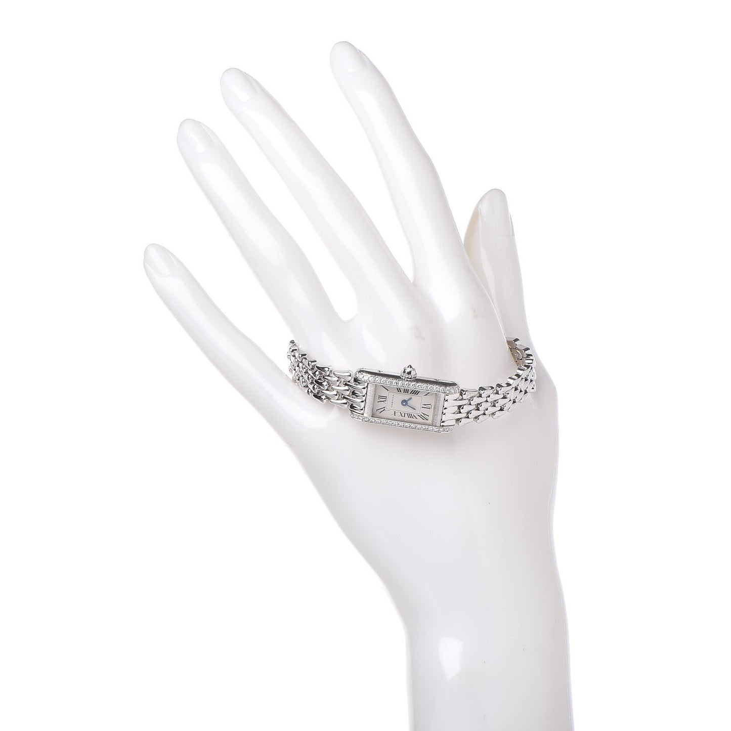 18K White Gold Diamond 14mm Mini Tank Louis Quartz Watch