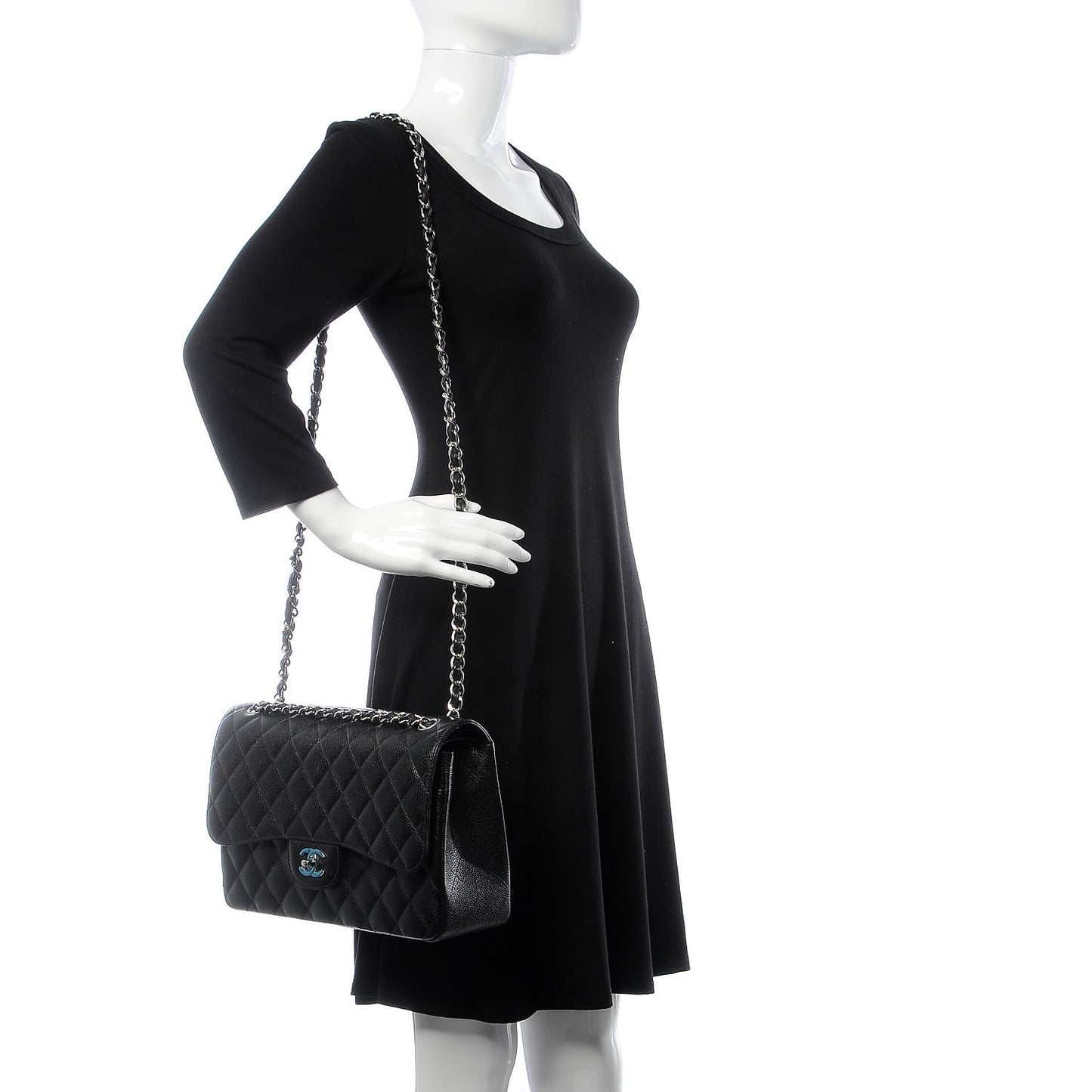 Caviar Quilted Jumbo Double Flap Black