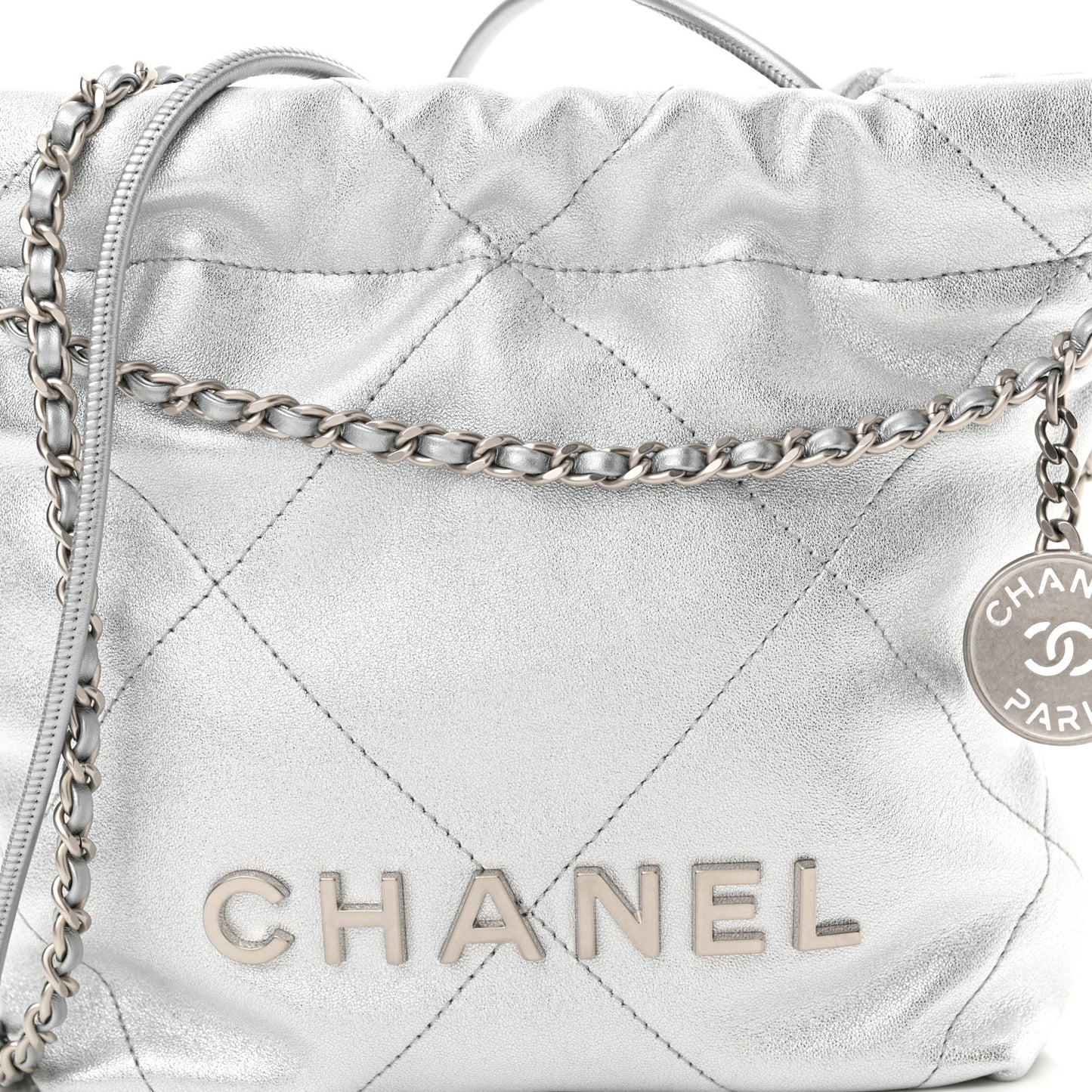 Metallic Lambskin Quilted Mini Chanel 22 Silvery