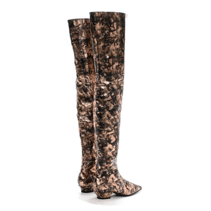 Chanel Metallic Lambskin Over the Knee Boots 37.5 Gold Black 4 of 9