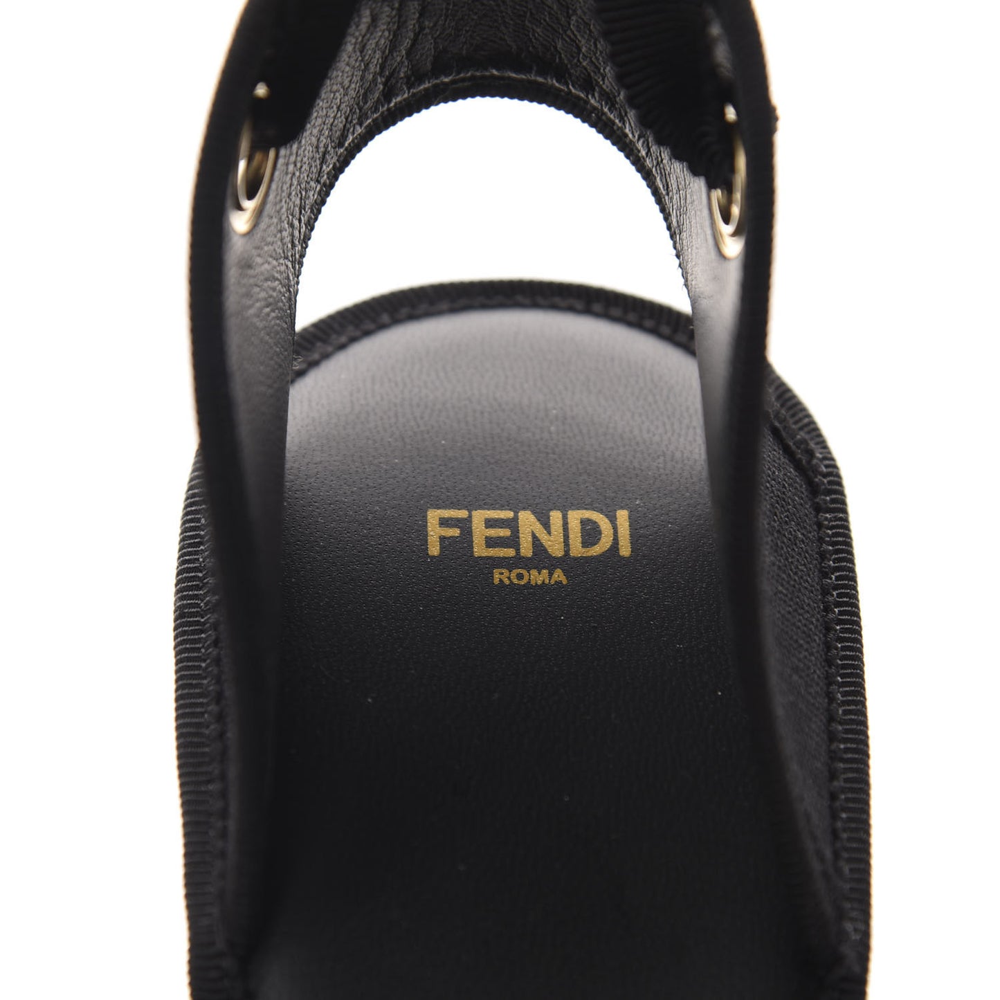 Canvas FF Embroidered Roma Ankle Wrap Espadrille Wedges 39 Black