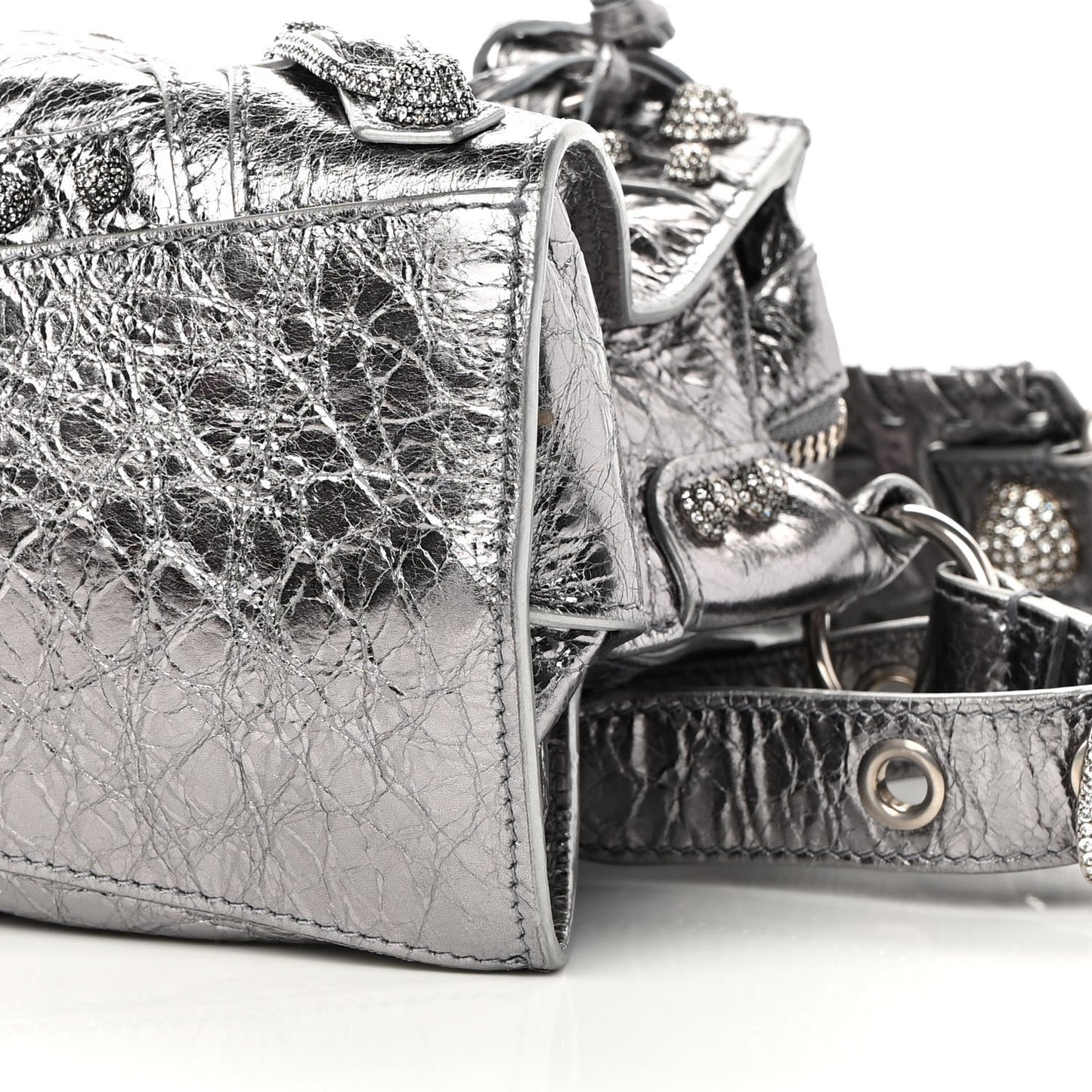 Agneau Arena Crystal Neo Cagole Handbag XS Silver