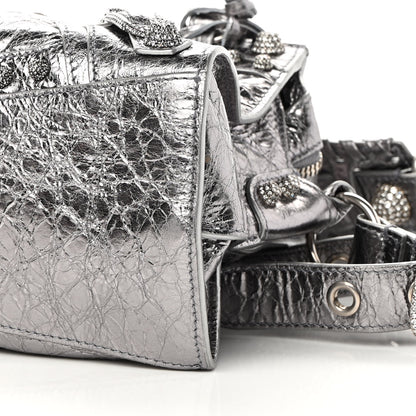 Balenciaga Agneau Arena Crystal Neo Cagole Handbag XS Silver 10 of 12