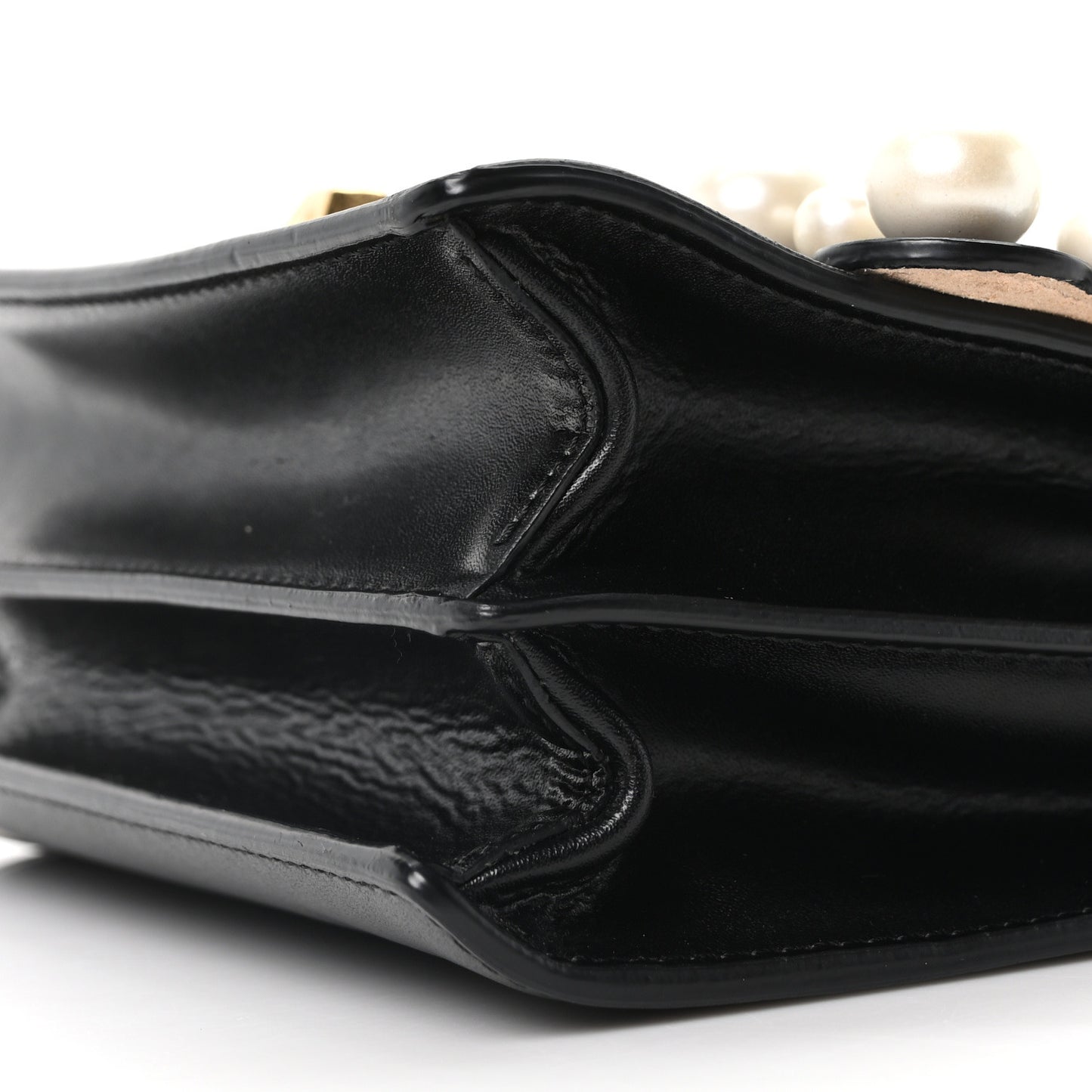 Vitello Liberty Pearl Scalloped Studded Small Kan I Shoulder Bag Black