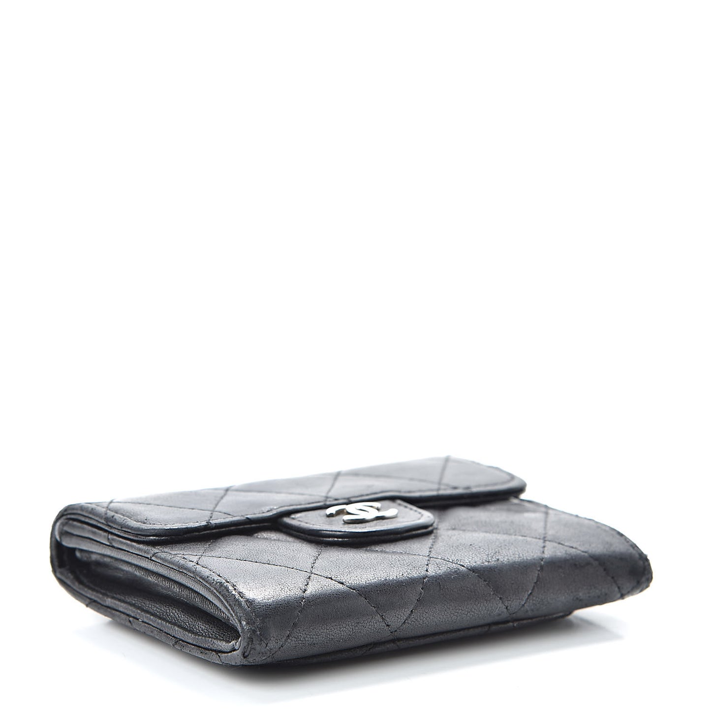 Lambskin Quilted Flap Card Holder Wallet Black