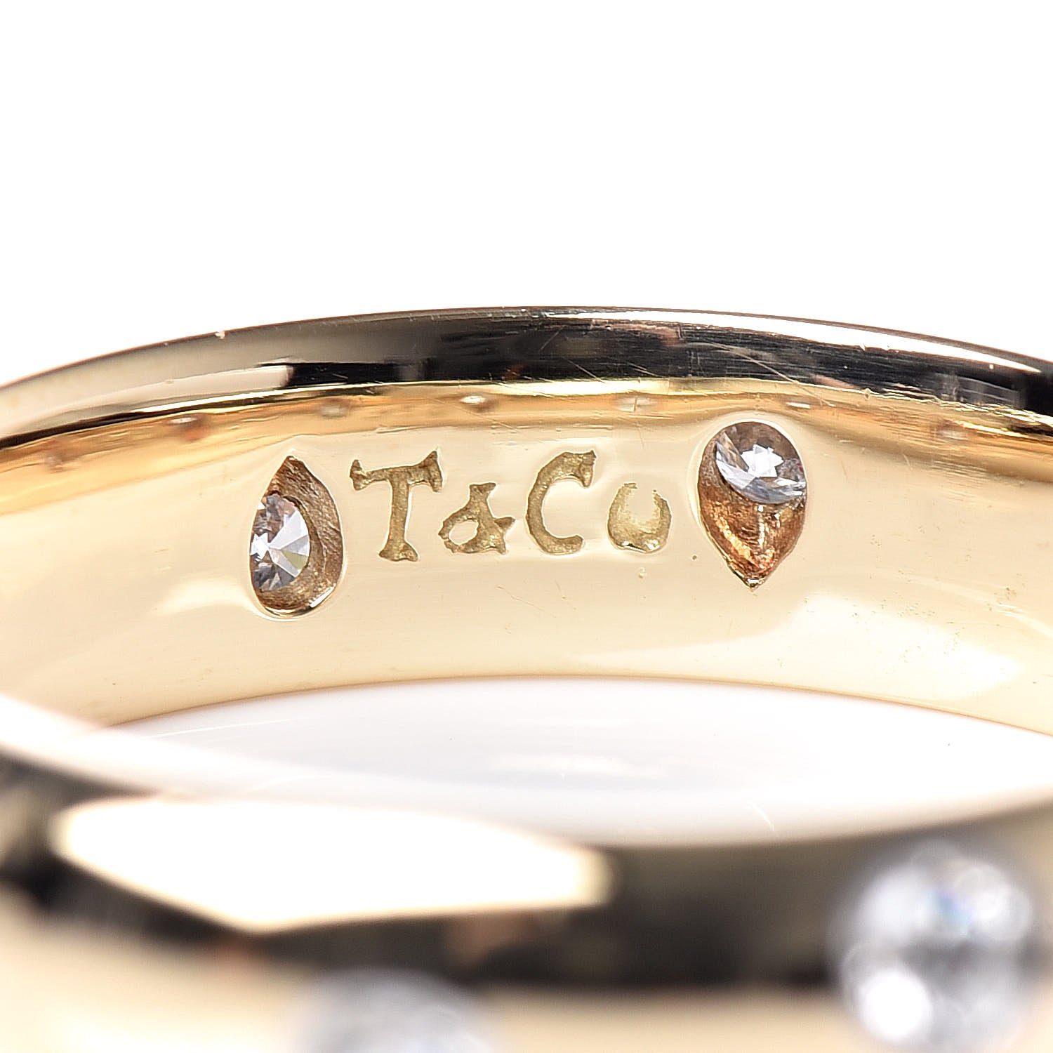 Tiffany 18K Yellow Gold Platinum Diamond 4mm Etoile Band Ring 47 4.25 4 of 6