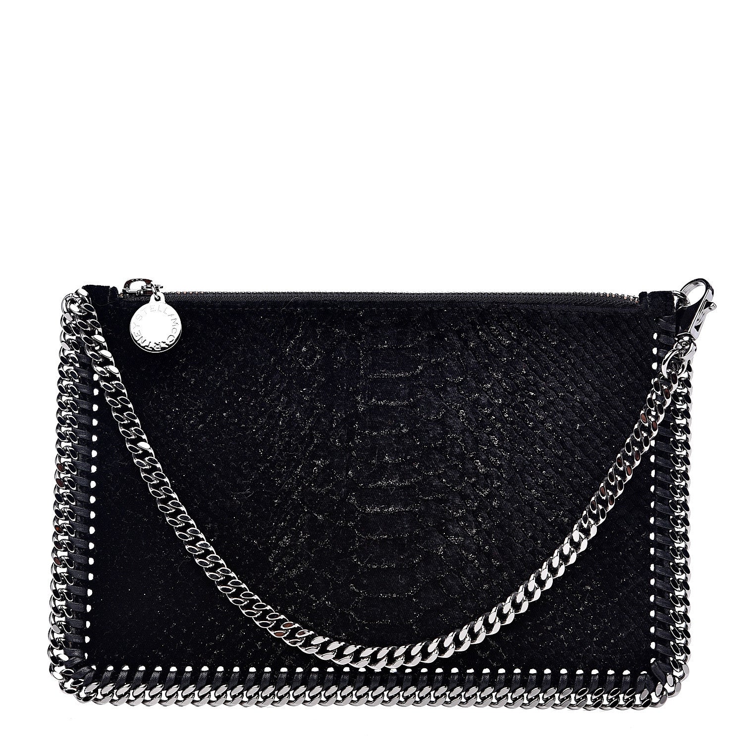 Stella McCartney Metallic Snake Embossed Velvet Falabella Clutch Black 1 of 7