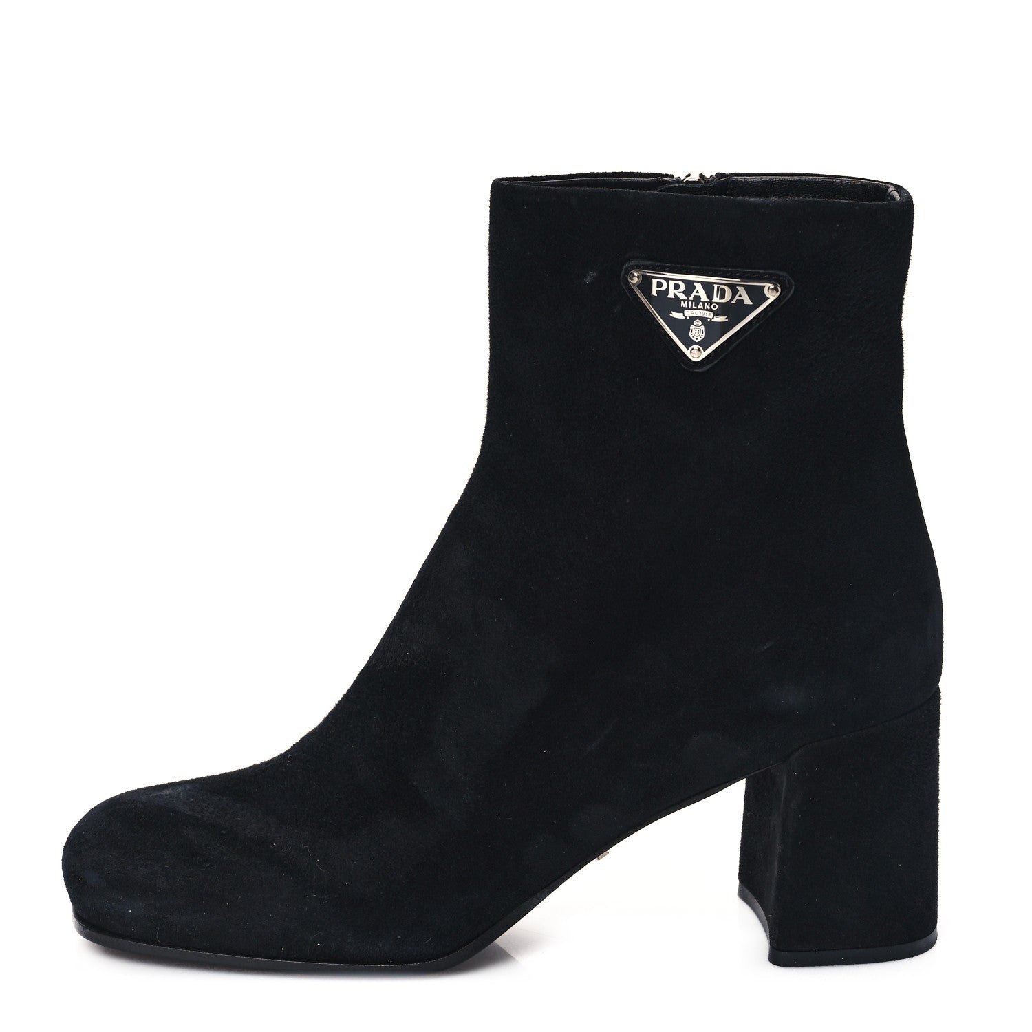 Prada Velvet Metal Triangle Logo Zip 65mm Boots 39 Black 1 of 10