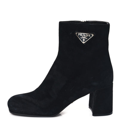 Prada Velvet Metal Triangle Logo Zip 65mm Boots 39 Black 1 of 10