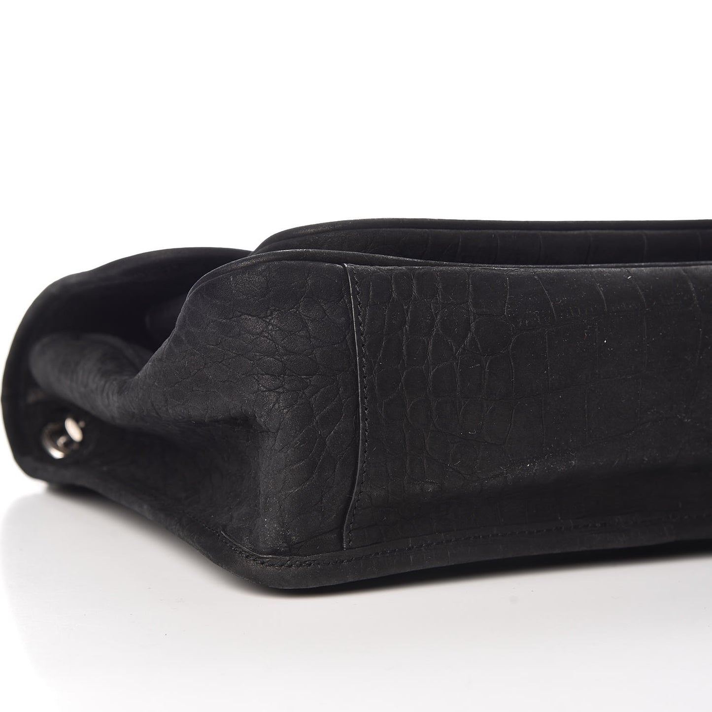 Nubuck Crocodile Embossed Monogram Medium Niki Chain Satchel Black