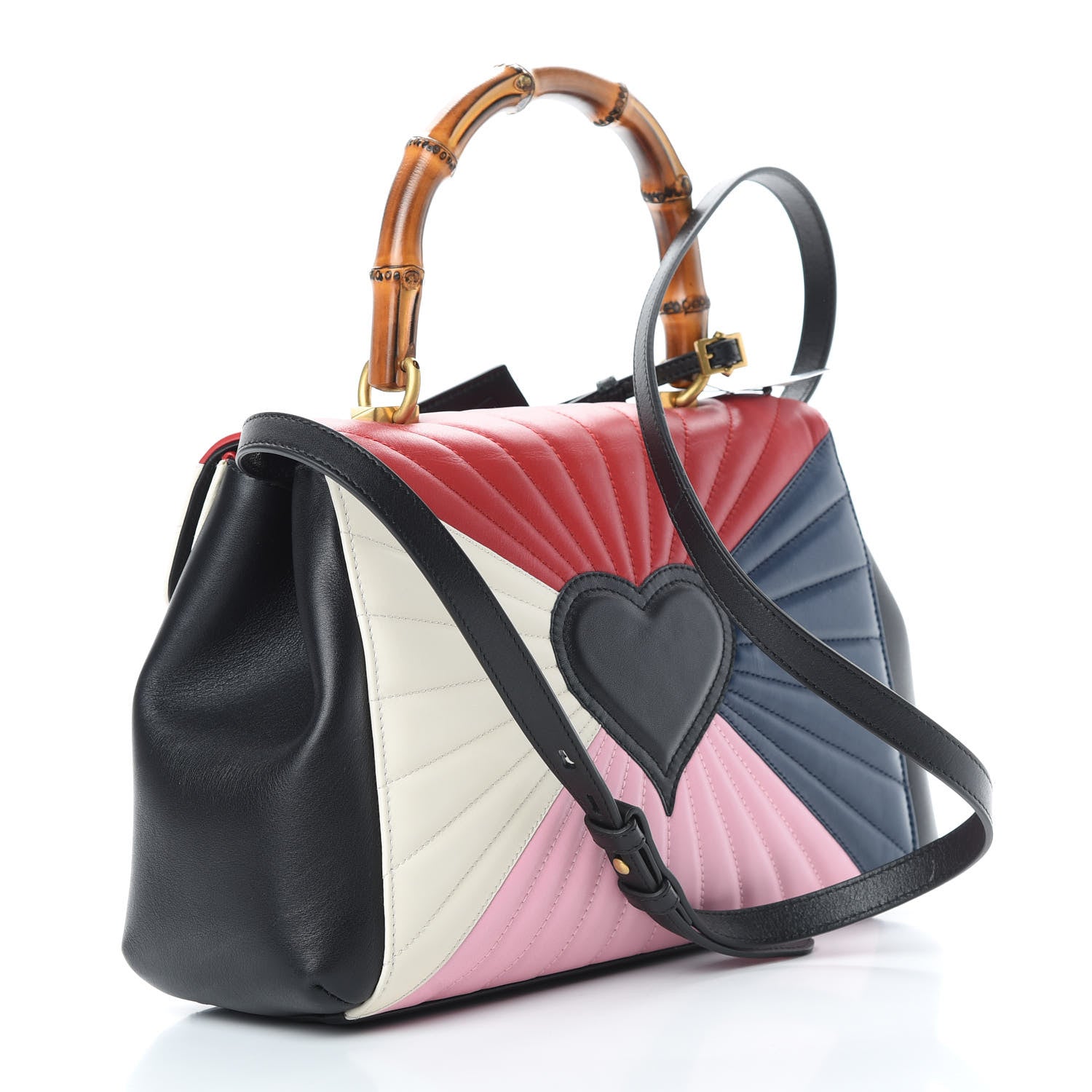 Gucci Calfskin Bamboo Trapuntata Queen Margaret Top Handle Bag Blue Agata Hibiscus Red Mystic White Sugar Pink 4 of 11