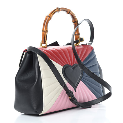 Gucci Calfskin Bamboo Trapuntata Queen Margaret Top Handle Bag Blue Agata Hibiscus Red Mystic White Sugar Pink 4 of 11