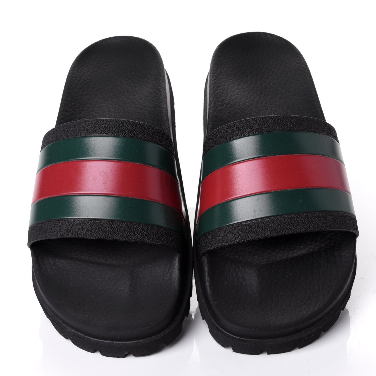 Gucci Rubber Web Mens Lug Sole Slide Sandals 10 Black Green Red 5 of 9