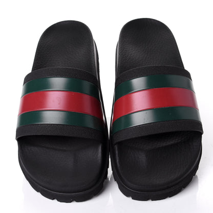 Gucci Rubber Web Mens Lug Sole Slide Sandals 10 Black Green Red 5 of 9