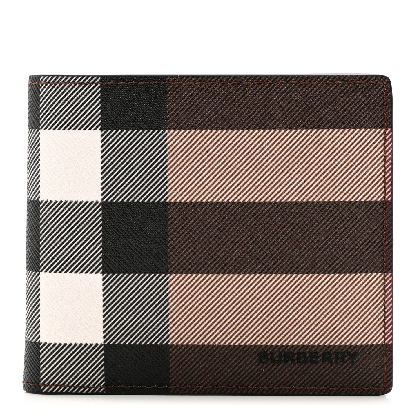 Charcoal Check Calfskin Bi-Fold Wallet Dark Birch Brown