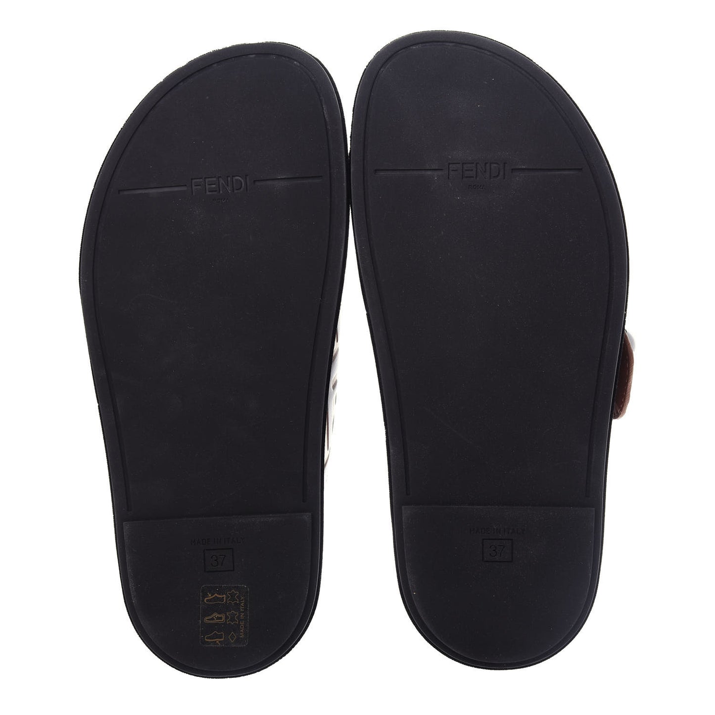 Calfskin FF Embossed Pearland Slide Sandals 37 Tobacco Moro
