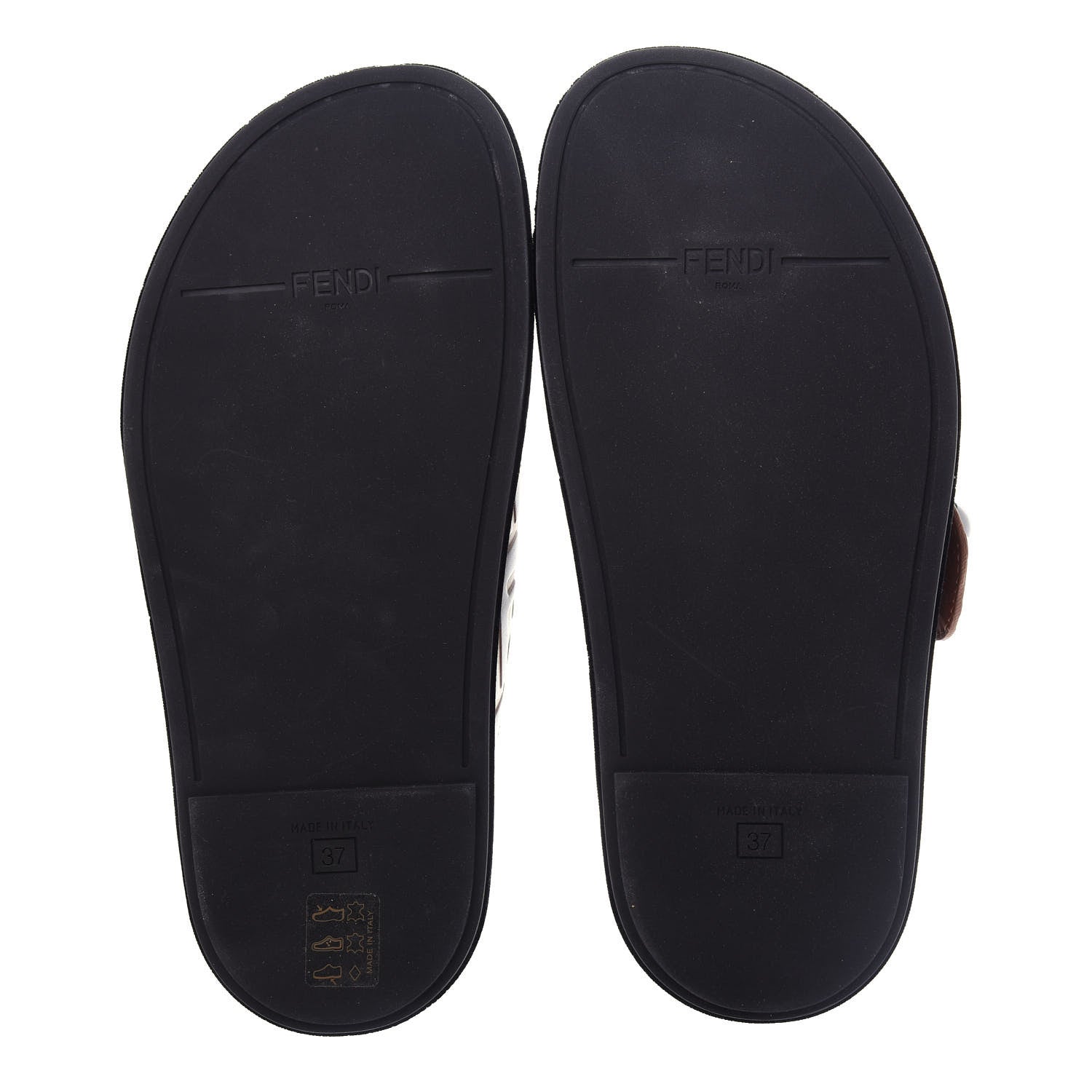 Fendi Calfskin FF Embossed Pearland Slide Sandals 37 Tobacco Moro 6 of 11
